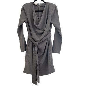 Gold Hawk Silk Cowl Neck Self Tie Belt Dress Size Small